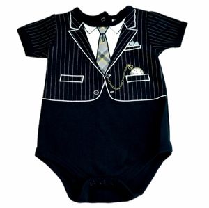 3/$25 Baby Essentials Boy's Suit/Neck Tie Print Onesie Bodysuit Size 9 Months